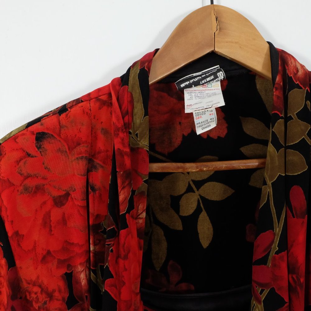 Vintage Blazer Tank Top Set Womens 12 Black Red Floral Lightweight Beads 70s 80s - Picture 2 of 10
